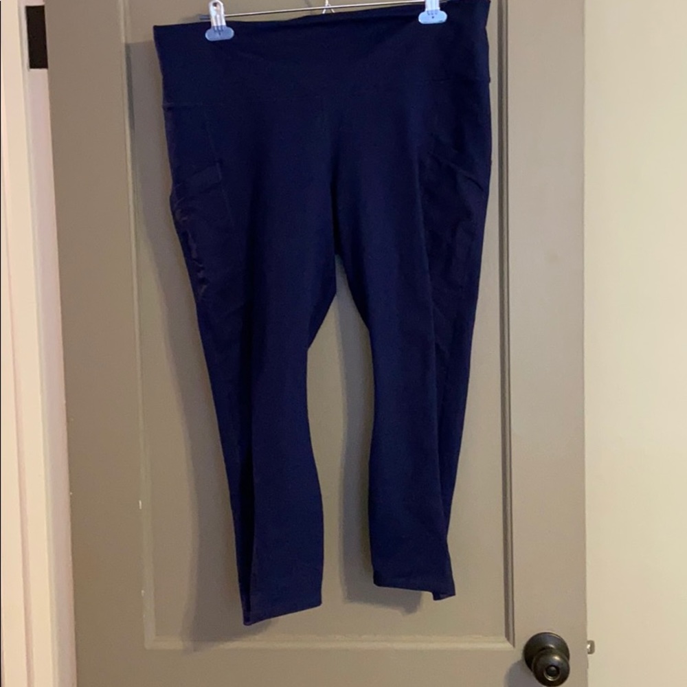 Fabletics Navy Capris with side mesh/ pockets